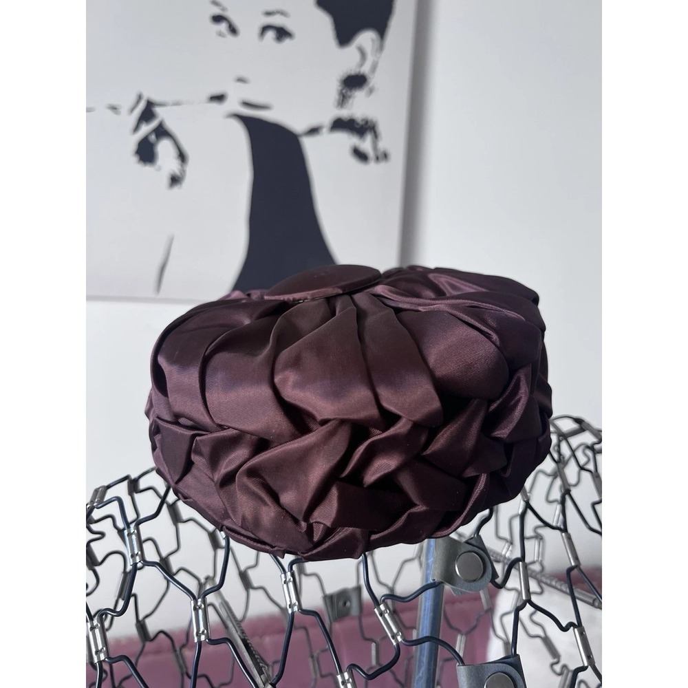 Vintage Brown Satin Woven Pillbox Hat Elegant Formal Church Wedding Headpiece